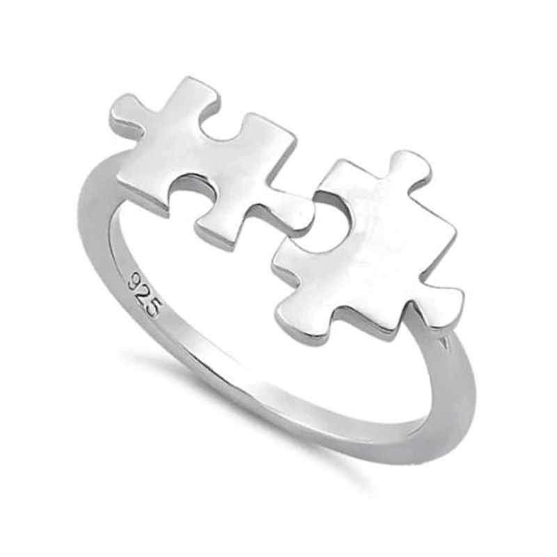 Jigsaw Puzzle Autism Awareness Sterling Silver Ring - Click Image to Close
